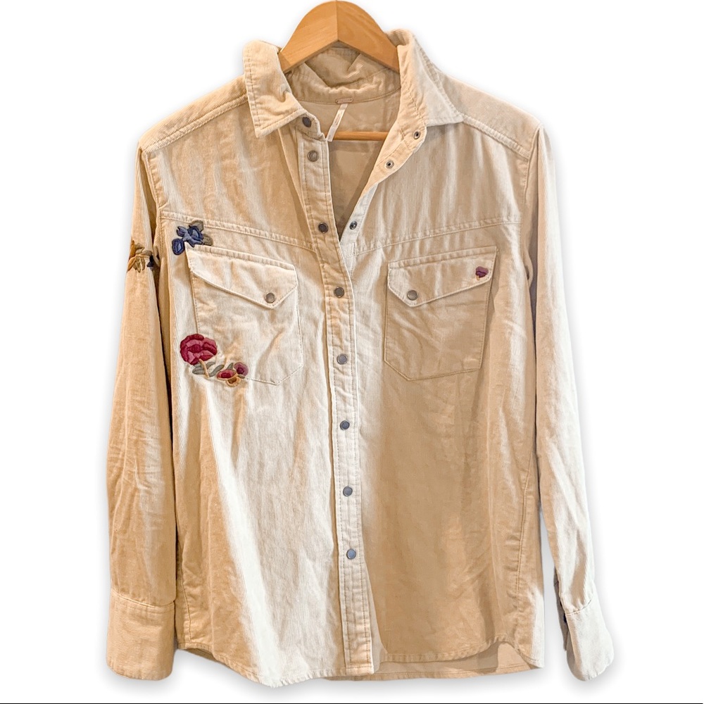 Free People Harley Embroidered Button Down Top